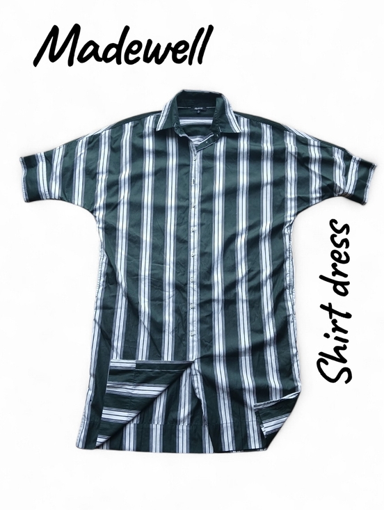 Madewell Dresses & Skirts - Madewell Women's Size Medium 100% Cotton Green and White Stripe Shirt Dress